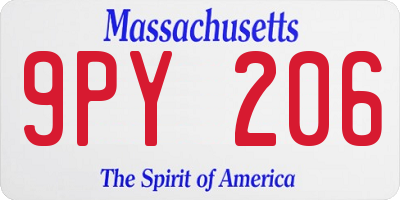 MA license plate 9PY206