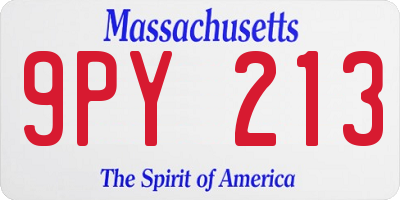 MA license plate 9PY213