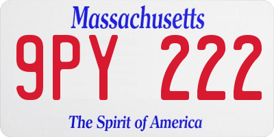 MA license plate 9PY222