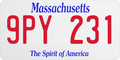 MA license plate 9PY231