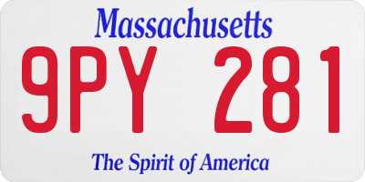 MA license plate 9PY281