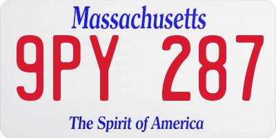 MA license plate 9PY287