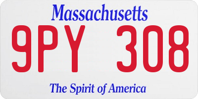 MA license plate 9PY308