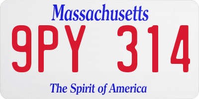 MA license plate 9PY314