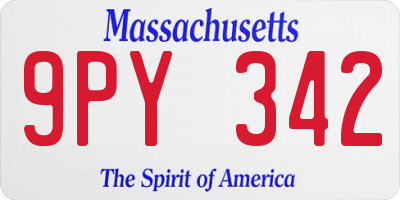 MA license plate 9PY342