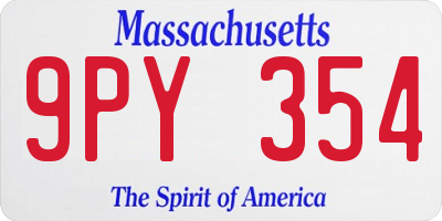 MA license plate 9PY354