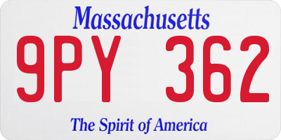 MA license plate 9PY362