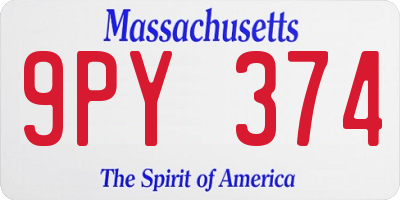 MA license plate 9PY374