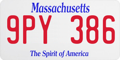MA license plate 9PY386