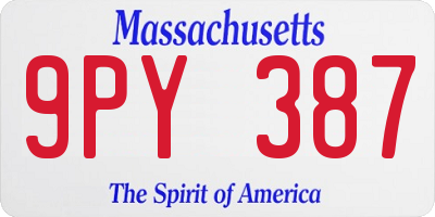 MA license plate 9PY387