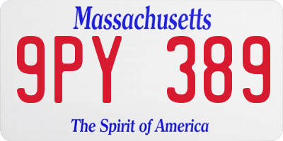 MA license plate 9PY389