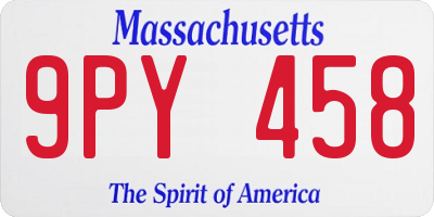 MA license plate 9PY458