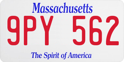 MA license plate 9PY562