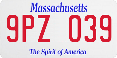 MA license plate 9PZ039