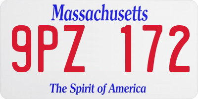 MA license plate 9PZ172