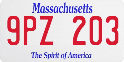 MA license plate 9PZ203