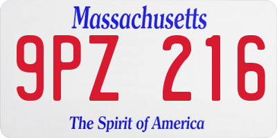 MA license plate 9PZ216