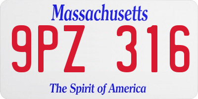 MA license plate 9PZ316