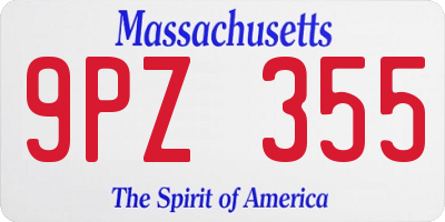 MA license plate 9PZ355