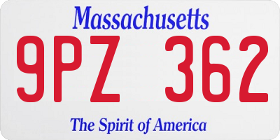 MA license plate 9PZ362