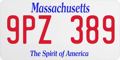 MA license plate 9PZ389