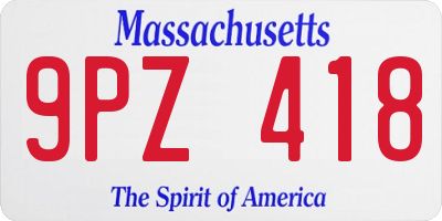 MA license plate 9PZ418
