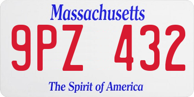 MA license plate 9PZ432