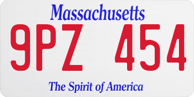 MA license plate 9PZ454