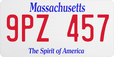 MA license plate 9PZ457
