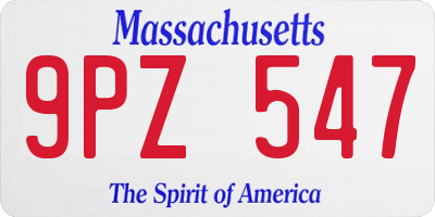 MA license plate 9PZ547