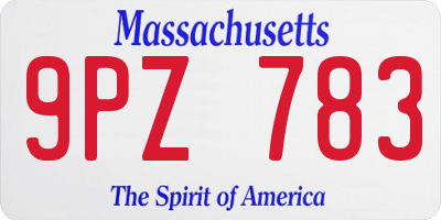 MA license plate 9PZ783