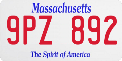 MA license plate 9PZ892