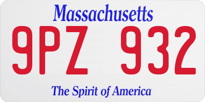 MA license plate 9PZ932