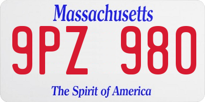 MA license plate 9PZ980