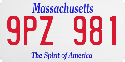 MA license plate 9PZ981