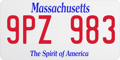 MA license plate 9PZ983