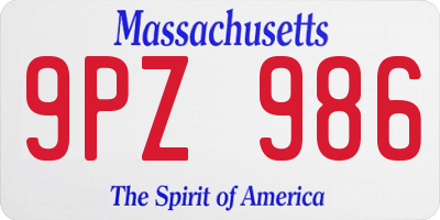 MA license plate 9PZ986
