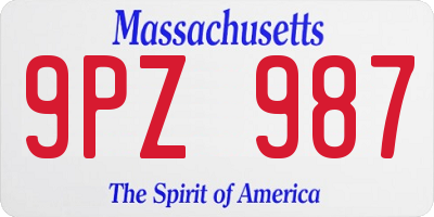 MA license plate 9PZ987