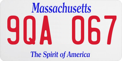 MA license plate 9QA067