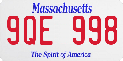 MA license plate 9QE998