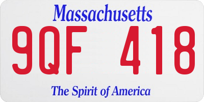 MA license plate 9QF418