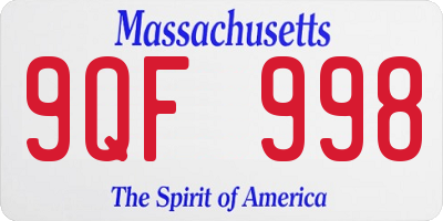 MA license plate 9QF998