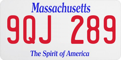 MA license plate 9QJ289