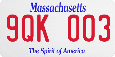 MA license plate 9QK003