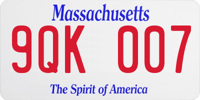MA license plate 9QK007
