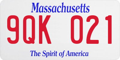 MA license plate 9QK021