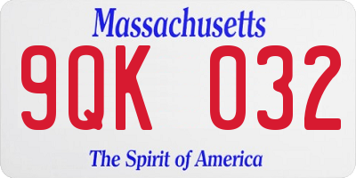 MA license plate 9QK032