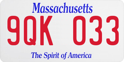MA license plate 9QK033