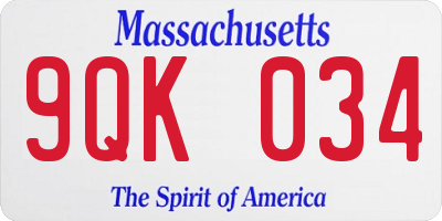 MA license plate 9QK034