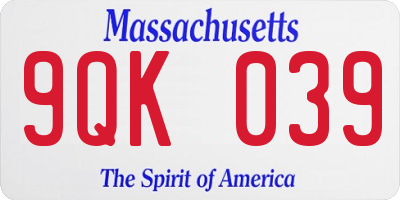 MA license plate 9QK039